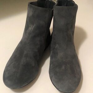 Ivanka Trump gray suede booties sliver heels
